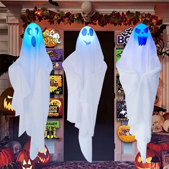 3 Упаковки белого подвесного украшения с привидениями на Хэллоуин, 27,5 дюйма, подвесные привидения на деревьях, уличный декор с привидениями на Хэллоуин # 1