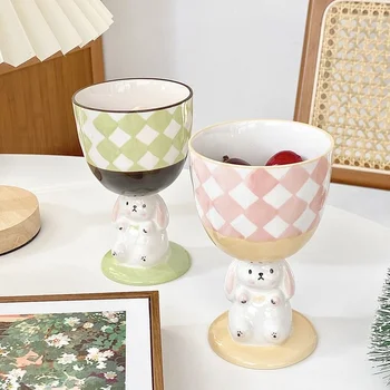 Kawaii Rabbit Goblet Креативный дизайн, чашка для кофе, молока и воды с кроликом, Керамическая кружка большой емкости, Нерегулярная ручная роспись, кружка для напитков.