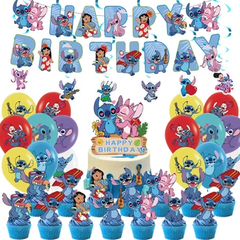 Lilo & Stitch Birthday Party Supplie Одноразовая Посуда Воздушные Шары Скатерть Топперы для Торта для Детей Мальчиков Украшение Детского Душа