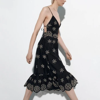 TEELYNN Винтажное хлопковое платье с цветочной вышивкой на ремешке для женщин, вечерние платья без рукавов с открытой спиной, Летние пляжные платья в стиле Бохо 2023