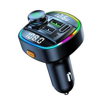 Адаптер автомобильного зарядного устройства с двумя USB, Беспроводной аудиоприемник громкой связи, Универсальный цветной MP3-плеер, совместимый с 5.0 FM-передатчиком