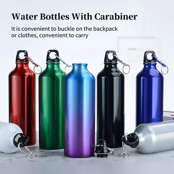 Бутылки для воды объемом 750 мл с карабином, портативная алюминиевая бутылка для воды, Многоразовый герметичный кувшин для воды, для пеших прогулок, занятий спортом на открытом воздухе