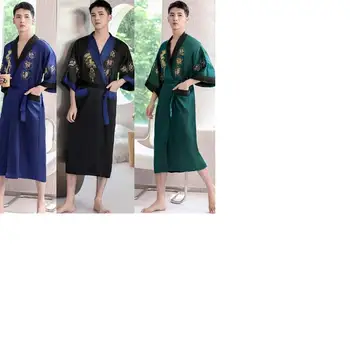 Горячая распродажа, Новый Китайский стиль, Мужская И женская Высококачественная Двусторонняя ночная рубашка Tang, Домашний халат с вышитым драконом, Пижамы