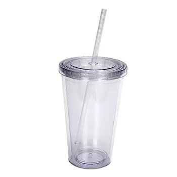 двухслойная Прозрачная Пластиковая чашка для воды на 16 унций, Портативная Двухслойная Соломенная Чашка, Набор бутылок для воды, Термокружка для напитков