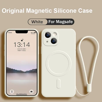 Для Magsafe Магнитный Чехол для Беспроводной Зарядки iPhone 14 13 12 Pro Max 11 X XR 7 8 Plus SE 2020 с Мягким Жидким Силиконовым ремешком
