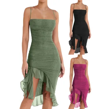 Женская весенне-летняя модная однотонная юбка средней длины с драпировкой сзади, женская одежда на лето