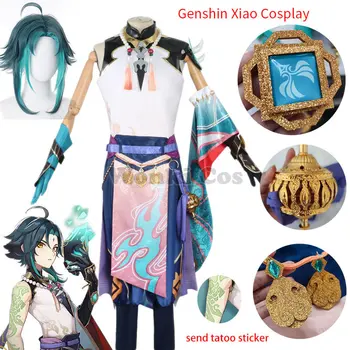 Игровой костюм для косплея Genshin Impact Xiao, Парик, короткие костюмы для вечеринок, Косплей Genshin Xiao, полный комплект