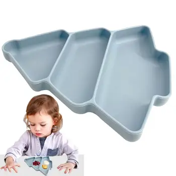 Контейнеры для закусок для детей, штабелируемые силиконовые чаши в форме Рождественской елки, пищевые тарелки с 3 отделениями, можно мыть в посудомоечной машине.