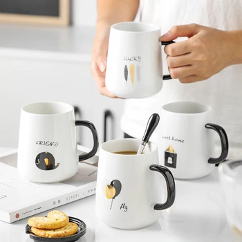 Креативная кружка для завтрака, керамическая кружка с крышкой, ложка, индивидуальная модная чашка для питья, кофейная чашка, женская чашка для чая, для печати