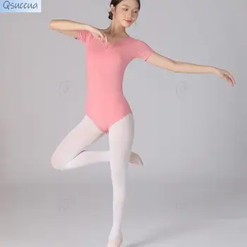 Летние балетные топы с короткими рукавами для взрослых, спортивная одежда Douqing, Зеленая одежда для тела, одежда для гимнастики из чесаного хлопка