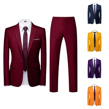 Мужской костюм, тонкий костюм из 2 предметов, деловой пиджак для свадебной вечеринки, топ и брюки