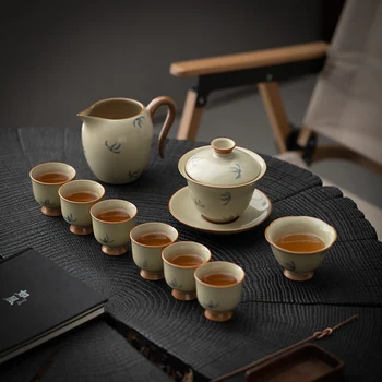 Набор Чайных Чашек Ruyao Sancai Gaiwan, Ручная роспись Орхидеи, Чайный Набор Кунг-Фу, Подарочная Коробка, Высококачественная керамика, домашний Китайский ретро
