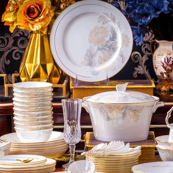 Набор чаш и тарелок Бытовой скандинавский Простой и легкий, роскошный Описание Jinbian Jingdezhen Ceramic Tableware