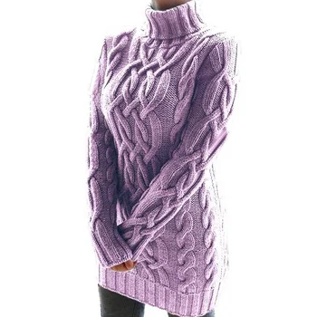 Осенне-зимний женский свитер 2021 года, утолщенное платье-свитер из толстой нити с двумя отворотами, женское платье-свитер