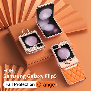 Отделка стразами с блестящими побрякушками, Бриллиантовое покрытие из искусственной кожи, чехол для Samsung Galaxy Z Flip 5 5G С кольцевой петлей, Пластиковая крышка