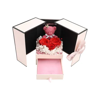 Подарок маме на День Матери Мишка с тремя красными розами, подарочная коробка с вечными цветами, подарок на День рождения, День Святого Валентина, Рождество