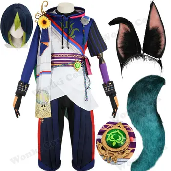 Размер ЕС Genshin Tighnari Косплей костюм Парик Игра Genshin Impact Tighnari Косплей Хвост Уши Полный комплект одежды