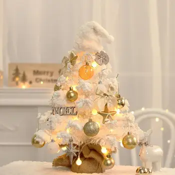 Светодиодная Рождественская елка с бантом, блестящие рождественские шары, дизайн светящейся маленькой елки, украшение рабочего стола, реквизит для фотографий