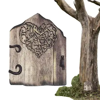 Сказочная дверь, Миниатюрные фигурки из дерева, Сказочные садовые двери для деревьев, Миниатюрный Сказочный Садовый гном, уличный декор из дерева, окна