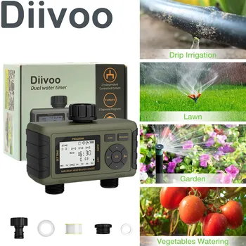 Таймер подачи воды в сад Diivoo, 2 зоны, система полива, многофункциональный таймер полива с задержкой дождя и ручным поливом