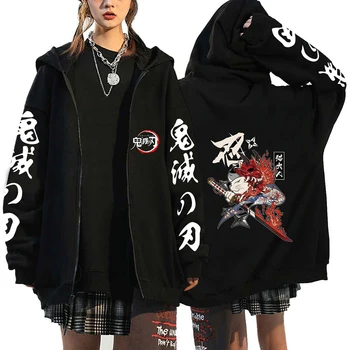 Толстовка Оверсайз Demon Slayer, мужские и женские толстовки с капюшоном и графическим принтом, Harajuku, уличная одежда унисекс с длинными рукавами.