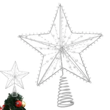 Украшения на верхушках деревьев в виде 5-точечных звезд с подсветкой из золота и щепок для праздничного оформления рождественской вечеринки