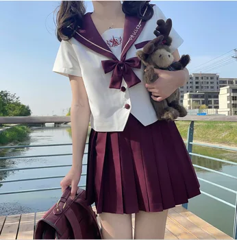 Школьная одежда для девочек в японской униформе Jk, Летняя вышивка, короткий рукав, комплект с короткой юбкой, аутентичный костюм моряка для девочек